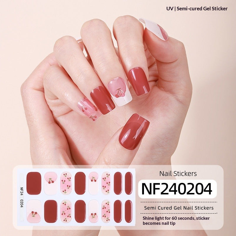 Semi-Cured Gel Nail Strips French Gradient Glitter Bow Glossy Design (MOQ=3)