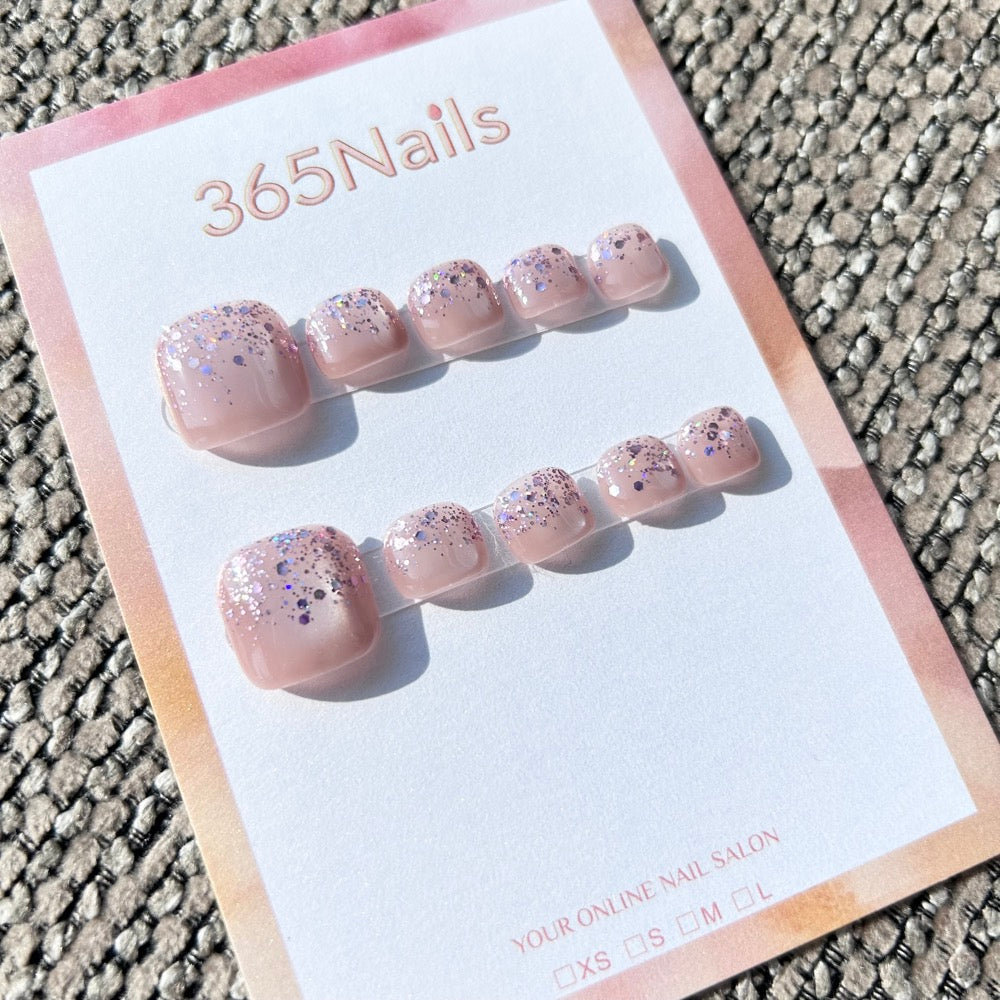 365nails: "nude pink glitter ombre" – handmade press-on toenails / pedicure