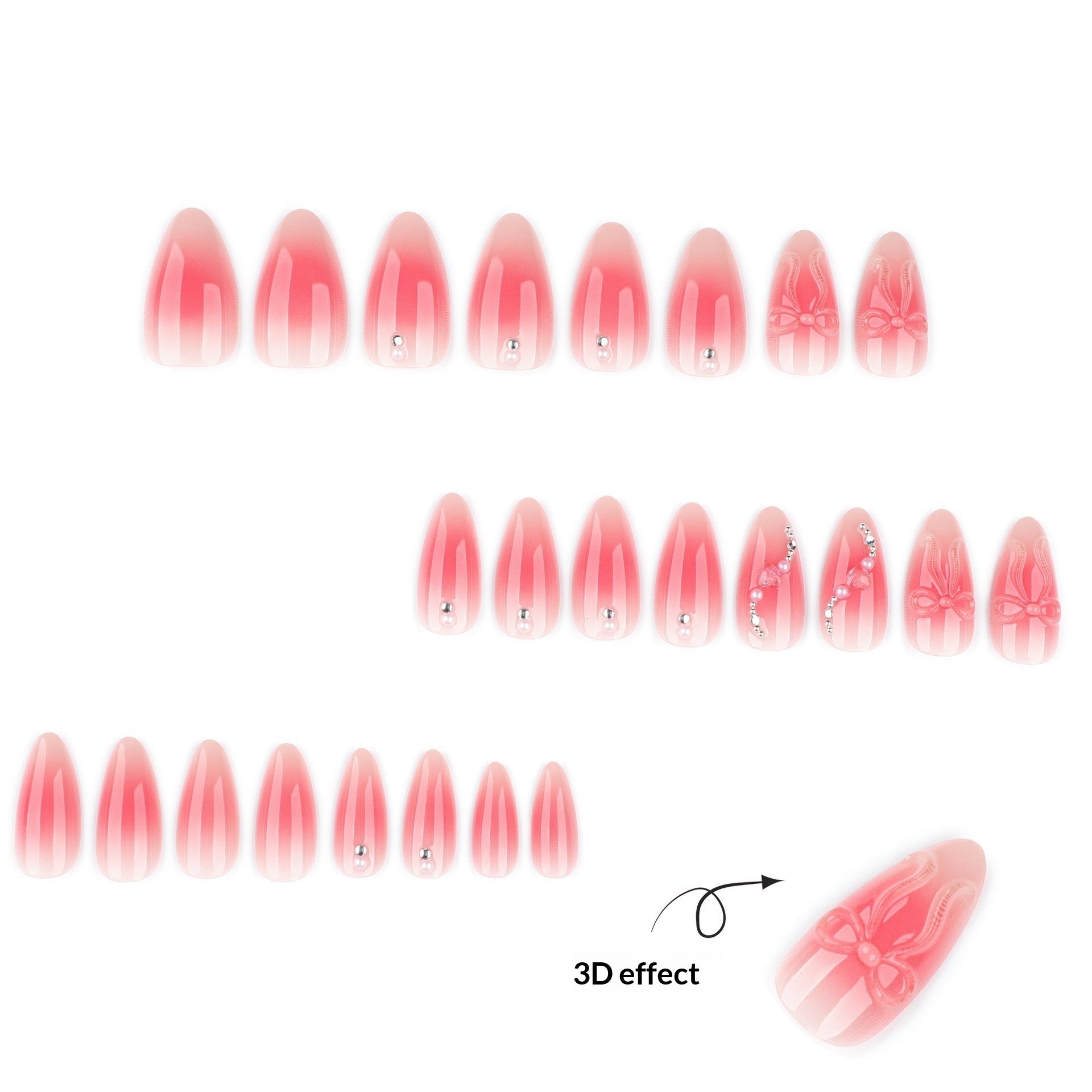 Pink Gradient Bow Charm Almond Nails