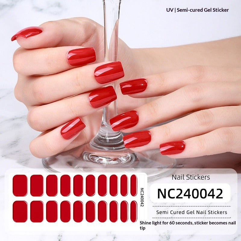 Semi-Cured Gel Nail Strips Minimal Solid Color Glossy Design (MOQ=3)