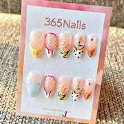 365nails: "Sweet Dessert Sakura Mix" – Unhas Postiças Stiletto Médias Feitas à Mão