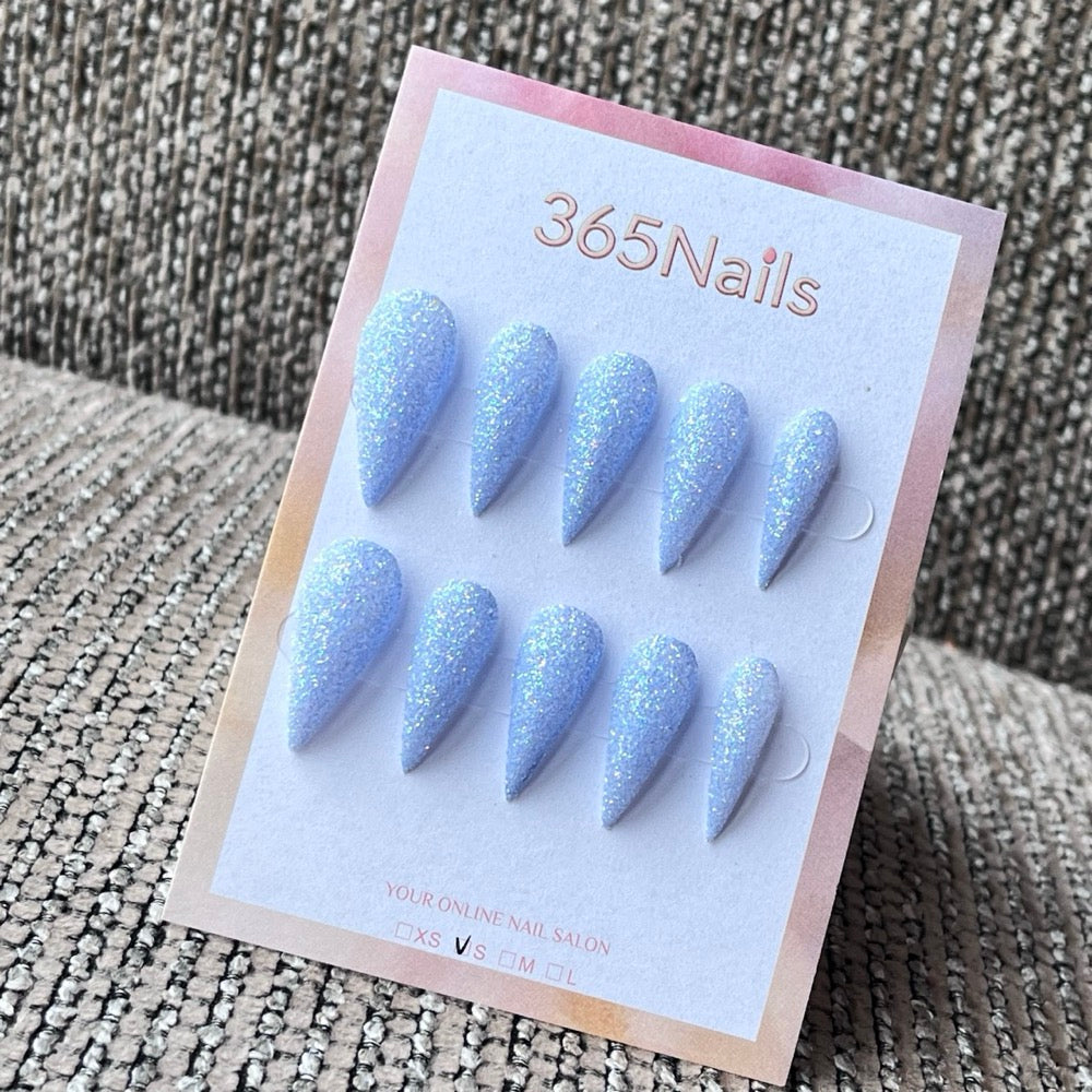 Light Blue Glitter Stiletto Press-On Nails - Artisan Style 7219