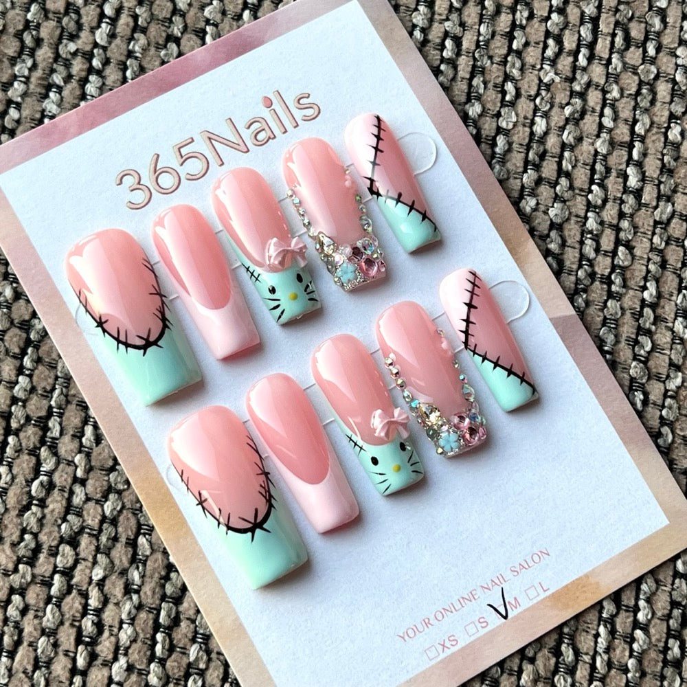 Mint Pearl French - Green Beaded French Press-On Nails