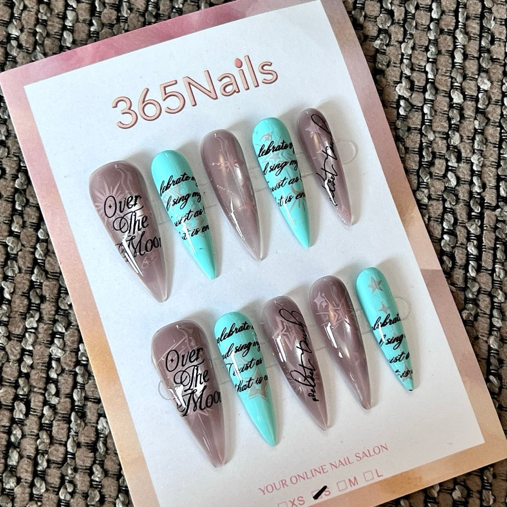 Mint Letter - Mint Script Pointed Press-On Nails
