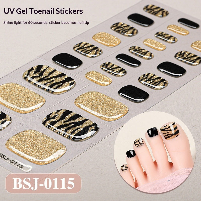 Semi-Cured Gel Nail Strips French Leopard 3D Foil Gradient Design (MOQ=3)