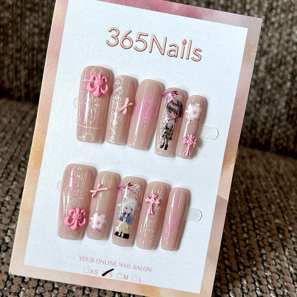 Pink Ribbon - Pink Bow Square Press-On Nails