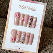 Pink Ribbon - Pink Bow Square Press-On Nails