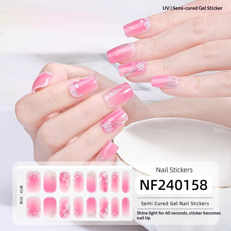 Semi-Cured Gel Nail Strips Summer Floral 3D Foil Pink Glossy Set (MOQ=3)