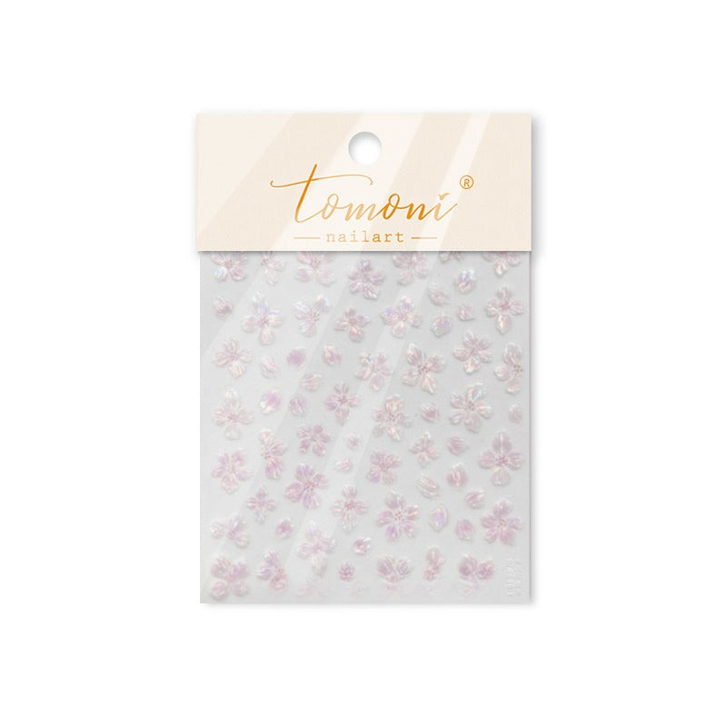 Iridescent  Embossed Flower Nail Stickers – Translucent Petal Set