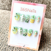365nails: 천상의 정원 – 3D 꽃장식 수제 스퀘어형 프레스온 네일