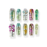 Iridescent Flower·Gold Thread Diamond Medium Square press on nail