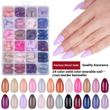 Nail Tips press on nails 24 palace grid  solid color versatile water drop nail box detachable patch fake nail prefabricated nail art piece