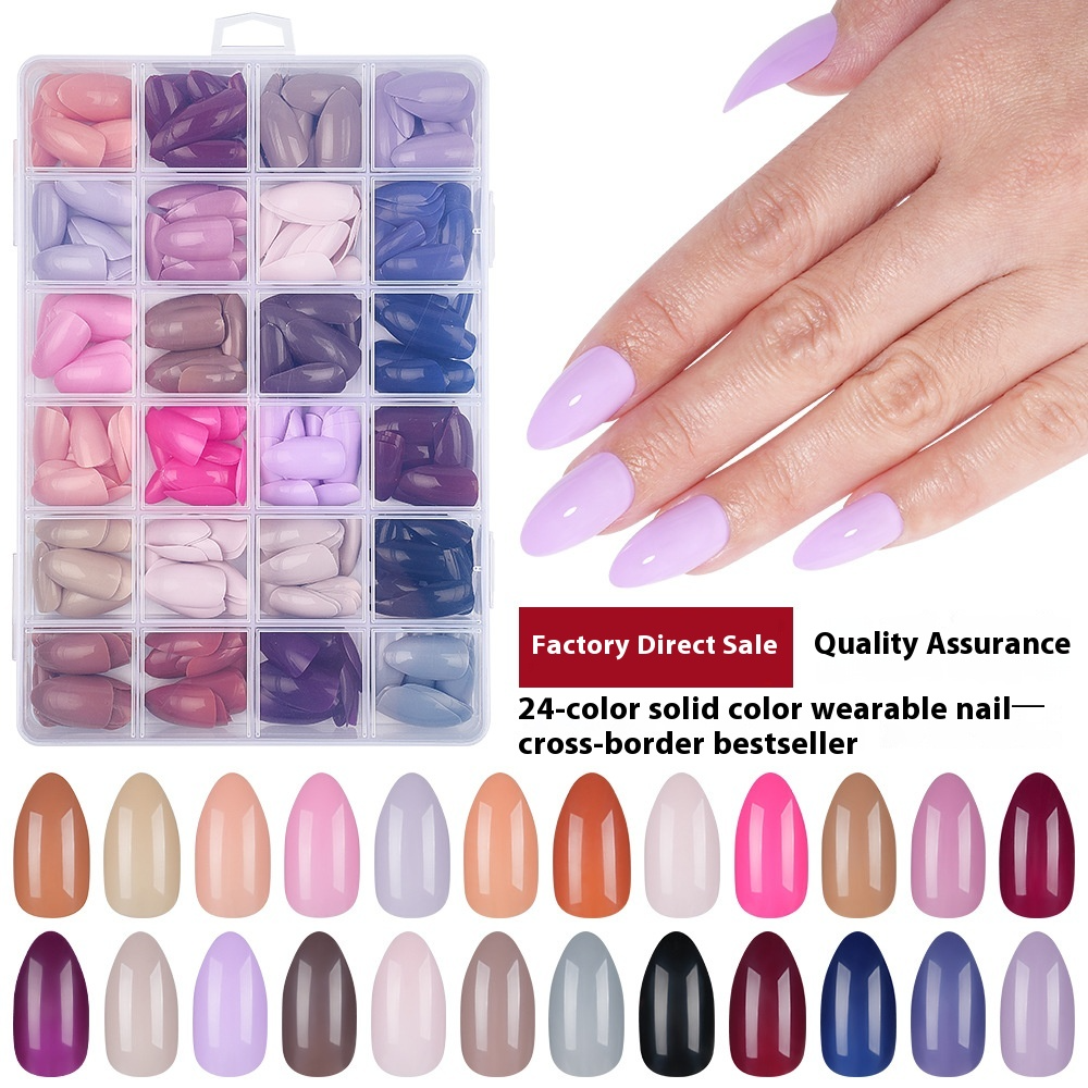 Nail Tips press on nails 24 palace grid  solid color versatile water drop nail box detachable patch fake nail prefabricated nail art piece