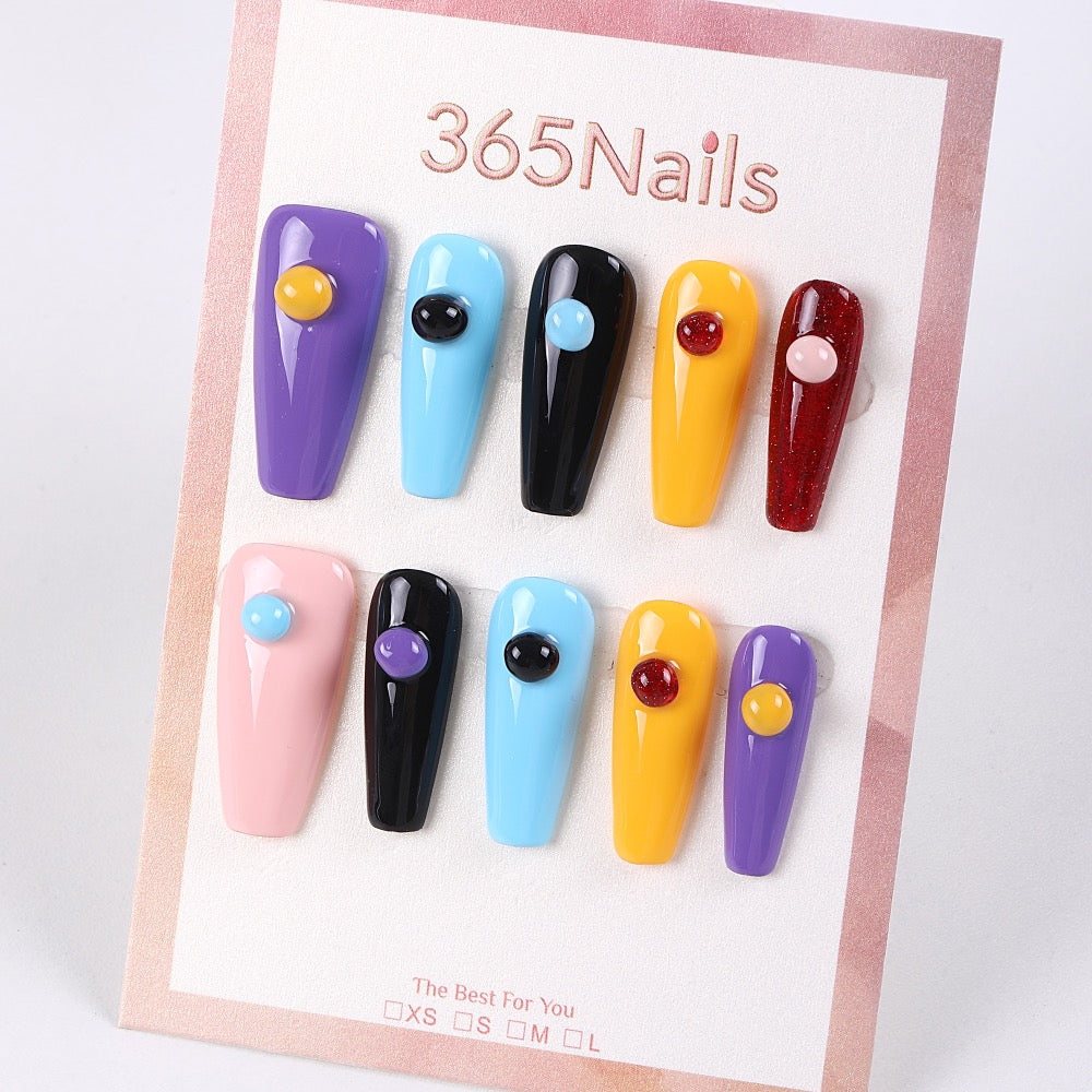 365Nails Candy Macaron Press-On Nails with 3D Button Dots, Rainbow Mix