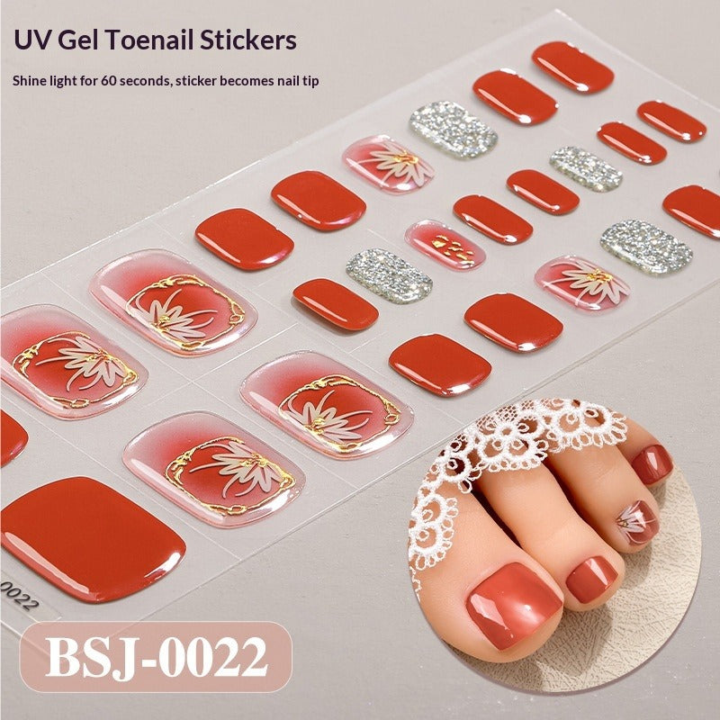 Semi-Cured Gel Nail Strips Fresh Floral 3D Foil Glossy Design (MOQ=3)