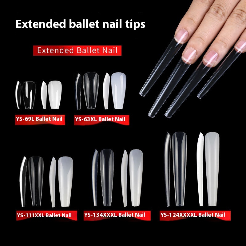 Nail Tips long ballet nail piece, French full sticker ballet fake nail piece, new extended transparent folded seamless ballet nail