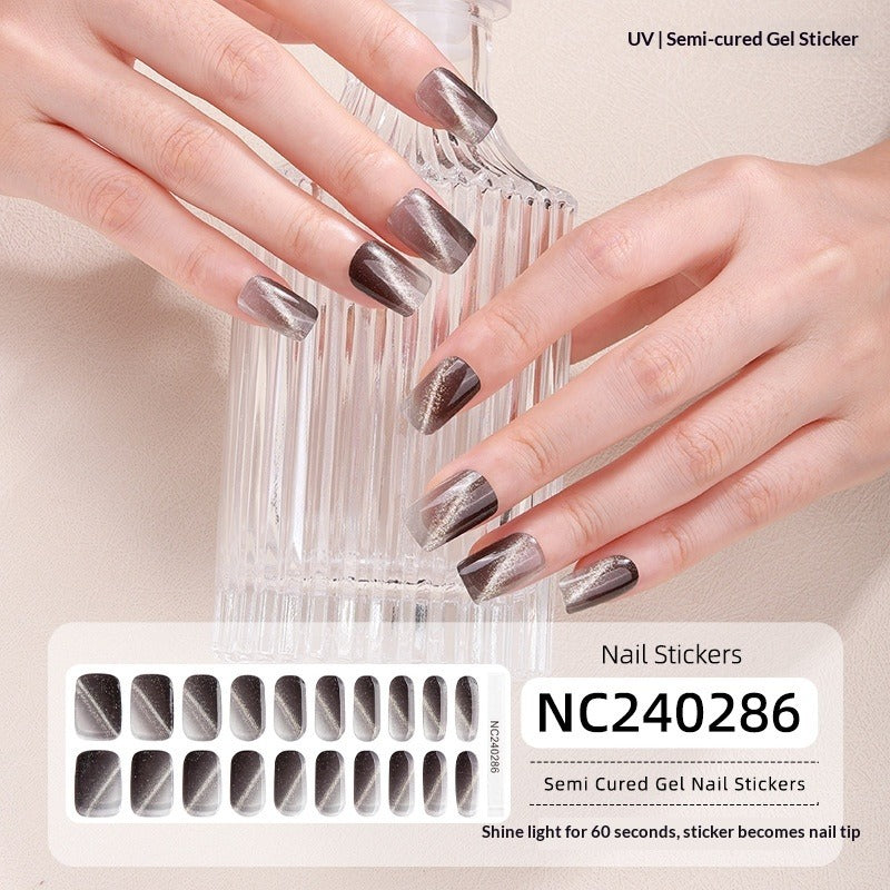 Semi-Cured Gel Nail Strips Sparkle Cat Eye Magnetic Glossy Design (MOQ=3)