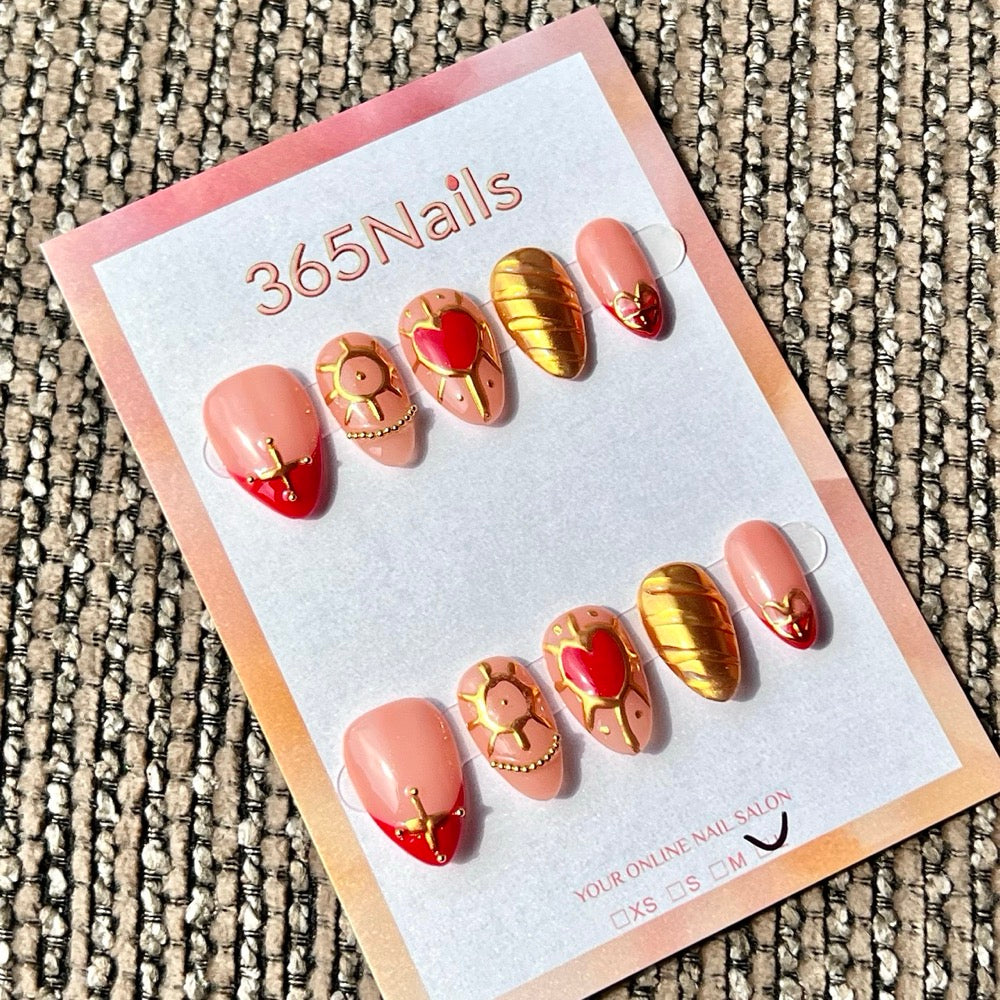 365nails: "Anime Heart Armor" – Handmade Medium Stiletto Press-On Nails