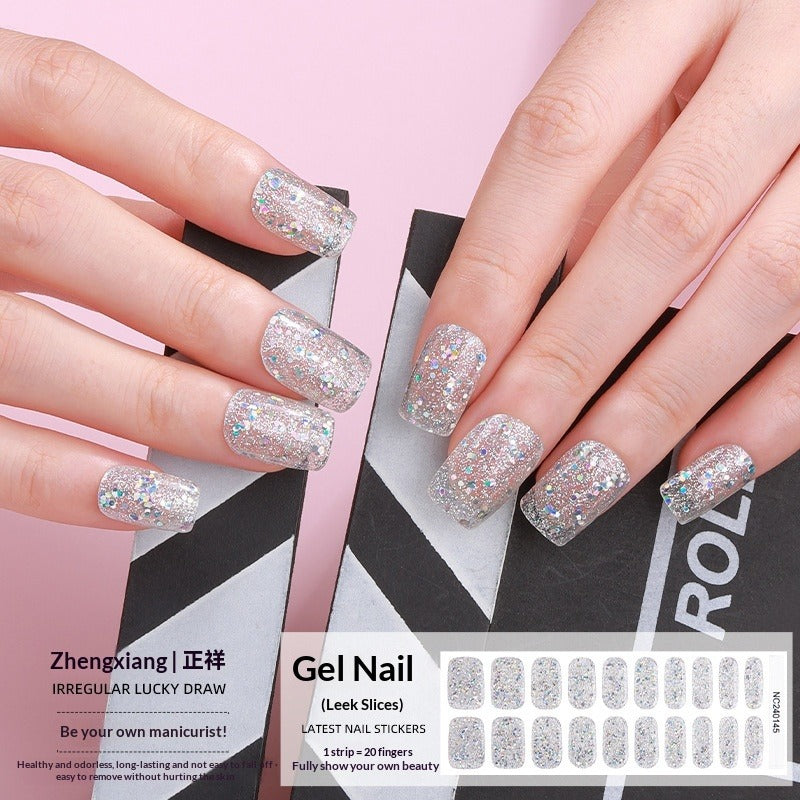 Semi-Cured Gel Nail Strips Glitter Sparkle Pure Shimmer Medium Set (MOQ=3)