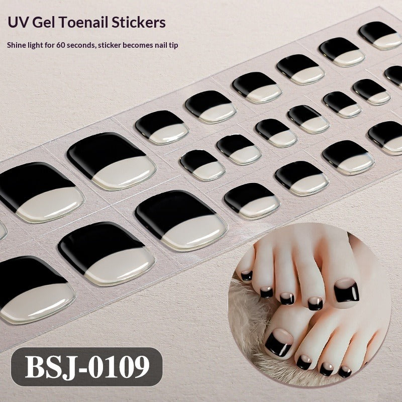 Semi-Cured Gel Nail Strips French Style Toe Nails Clean Glossy Set (MOQ=3)