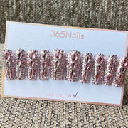 365nails: "Rose Gold Radiance" – ongles press-on fait main, forme coffin, cristaux 3D et strass