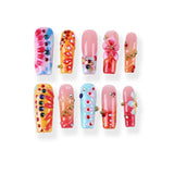 Colorful Candy Garden Diamond Embossed Medium Square Press On Nail