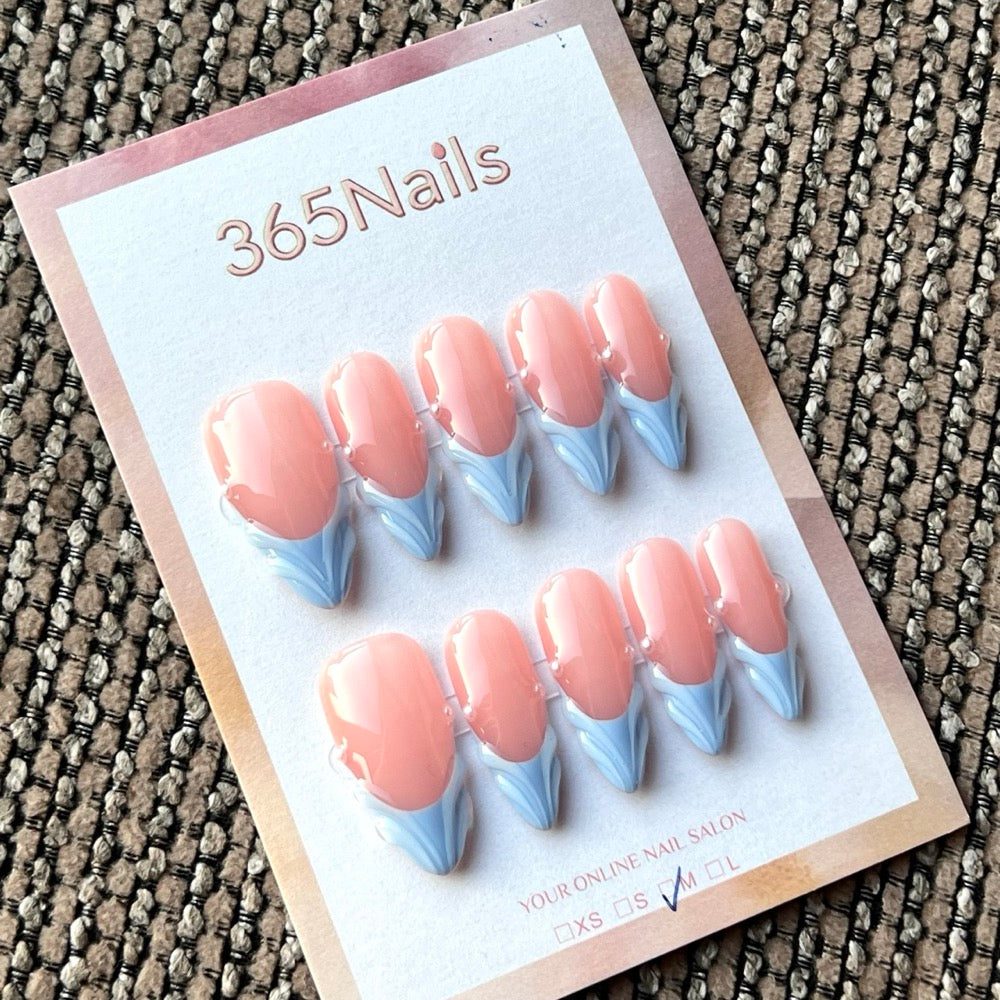 Sky Blue French - Blue White French Press-On Nails