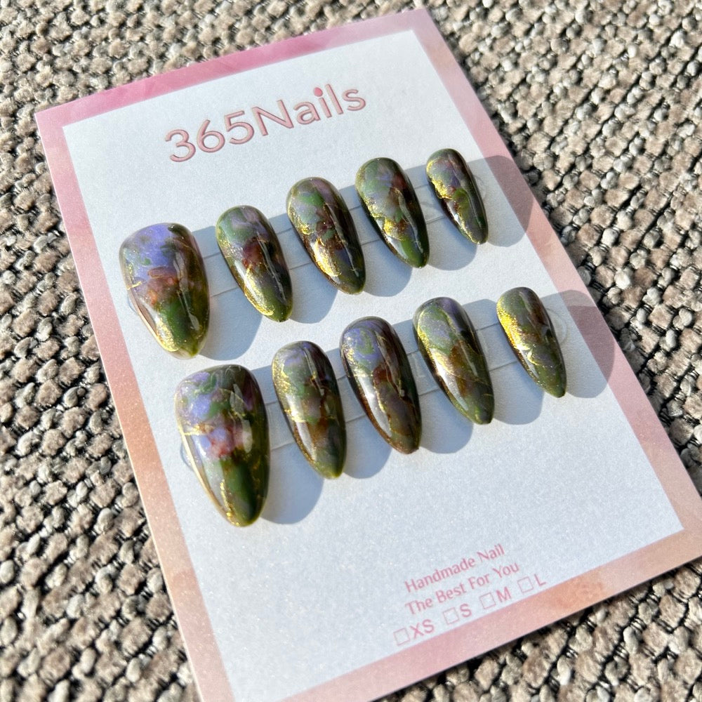 Tundra Iris & Twilight Forest Olive Green & Violet Smudge Nails ｜ Handmade Smudge Series(moq=30)