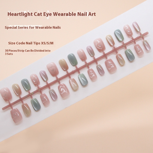 Nail Tips  prefabricated nail press on nails cute cat eye removable nail piece three-dimensional love short T nail patch ｜365nails