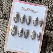 Purple Shimmer 3D Floral & Rhinestone Press-On Nails