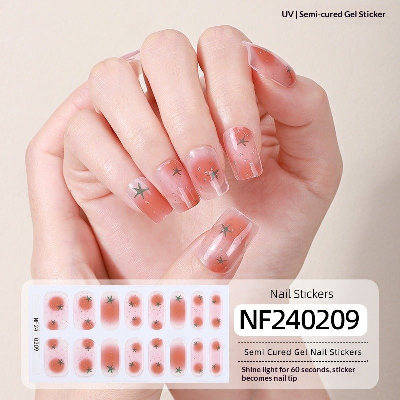 Semi-Cured Gel Nail Strips French Gradient Glitter Bow Glossy Design (MOQ=3)