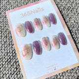 Ethereal Ink: "Mauve Twilight" – Dusty Grape Cat Eye & Amber Ink Marble with Gold Shimmer Oval Nails