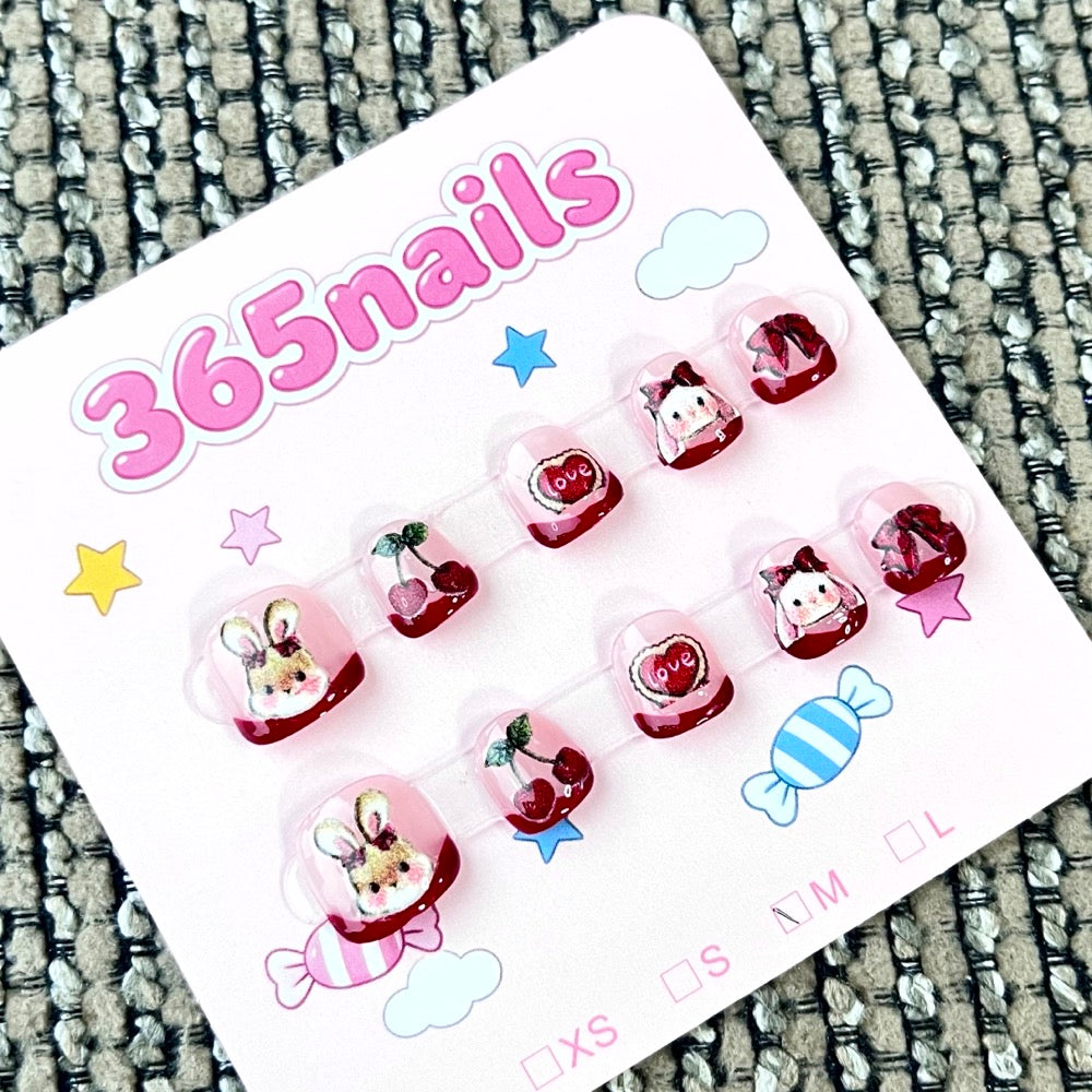365nails: "Berry Bunny" – 3D Character Mix Handmade Short Square Nails