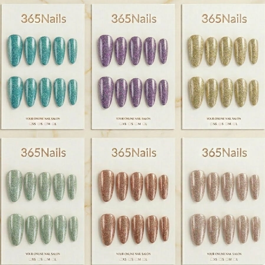 "Elegant Almond" - Glitter Handmade Nails (6 Colors Available)