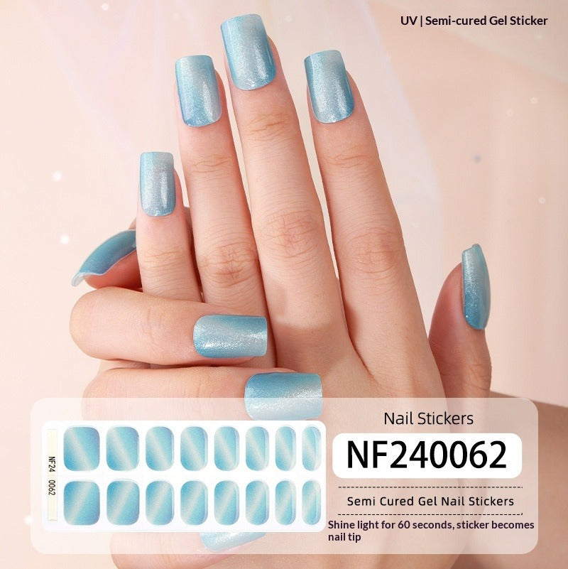 Semi-Cured Gel Nail Strips Gradient Cat Eye Sparkle Glossy Design (MOQ=3)