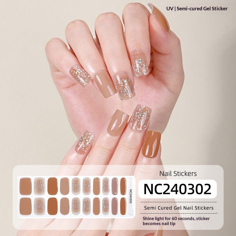 Semi-Cured Gel Nail Strips French Gradient Sparkle Pink Glossy Set (MOQ=3)