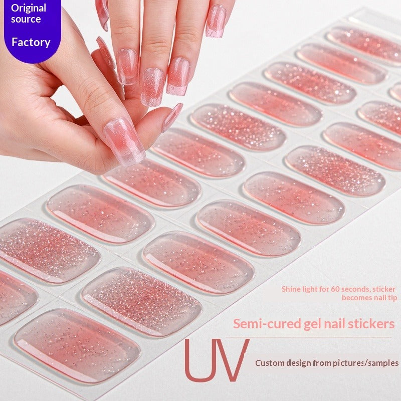 Semi-Cured Gel Nail Strips Foil French Gold Pink Gradient Glossy Set (MOQ=3)