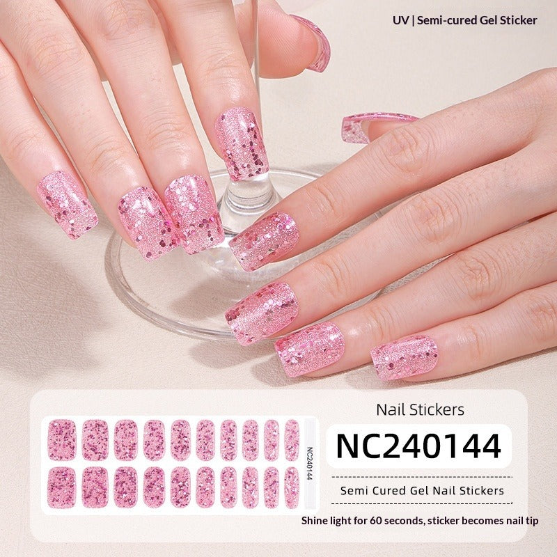 Semi-Cured Gel Nail Strips Pure Glitter Ultra-Sparkle Metallic Glossy Set (MOQ=3)