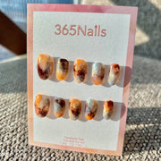 Gilded Years & Caramel Amber Coffee Marble & Gold Foil Smudge Nails ｜ Handmade Smudge Series(moq=30)