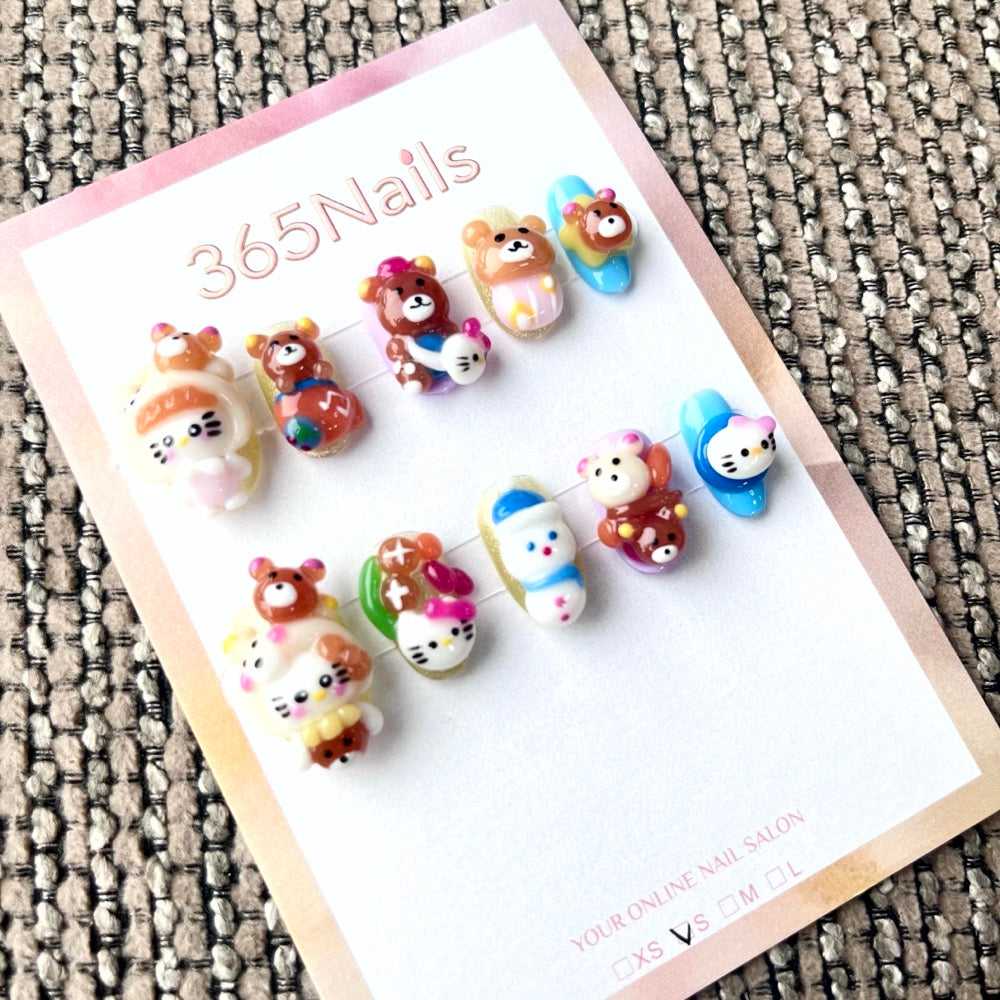 365nails: "Teddy Bear Picnic" – 3D Character Short Square Nails