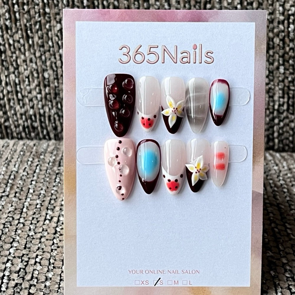 Cute Floral 3D Charm Almond Press-On Nails