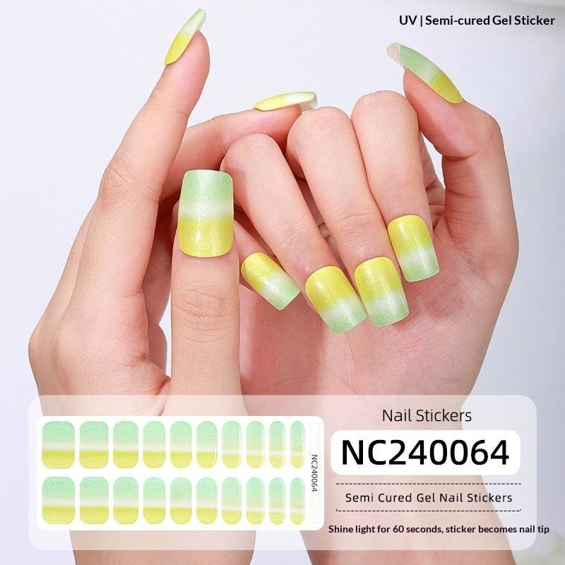Semi-Cured Gel Nail Strips Sparkle Cat Eye Pearl Glossy Design (MOQ=3)