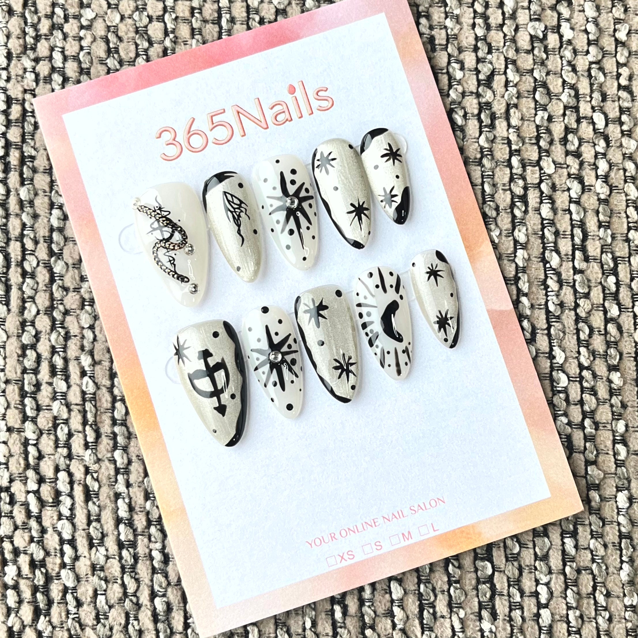 365nails: "Celestial Sigil" – Mystical Hand-Painted Handmade Almond Nails