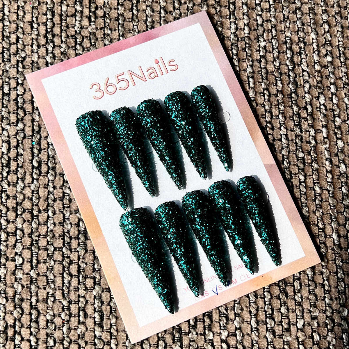 Emerald Flare - Dark Teal Chunky Glitter Stiletto Press-On Nails | Starry Glitter Series