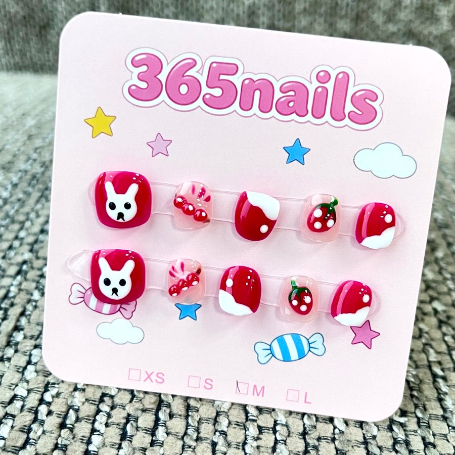 365nails: "Berry Bunny" – 3D Character Handmade Short Square Nails