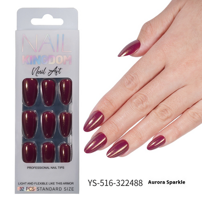 Press on nails Advanced Aurora Fine Flash Almond Short Nail Film Removable Fake Nail Prefabricated Solid Color  Nail Art Wholesale