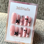 Blush Bow Noir - Pink Black Bow Press-On Nails