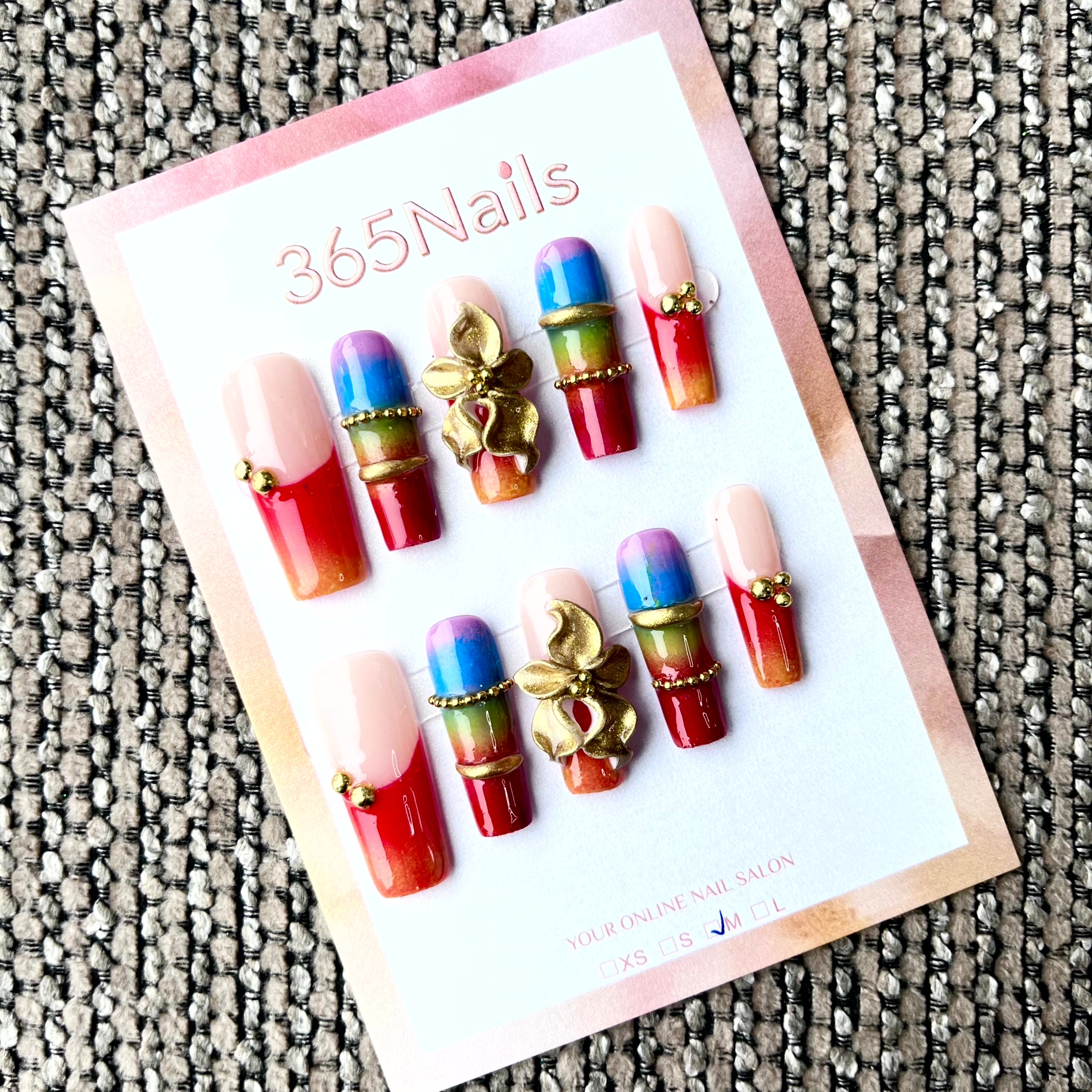 Flores Metálicas: "Orquídea Arco-Íris" – Unhas Postiças Longas Stiletto