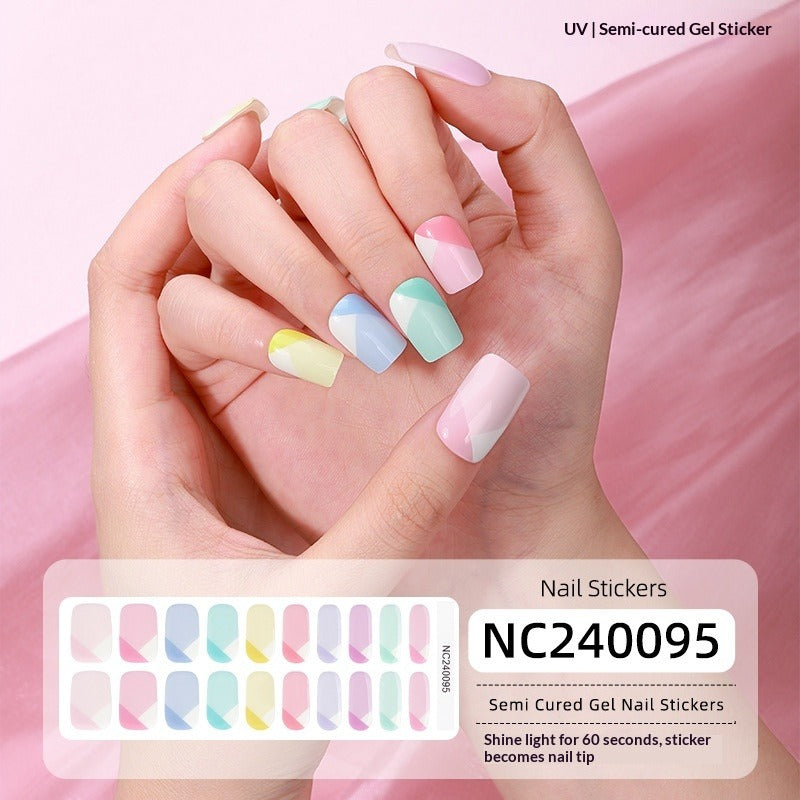 Semi-Cured Gel Nail Strips Gradient French Pastel Glossy Design (MOQ=3)