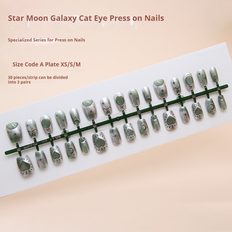 Nail Tips  prefabricated nail star moon cat eye love planet fashion girl white versatile fake nails short T nails 30 pieces｜365nails